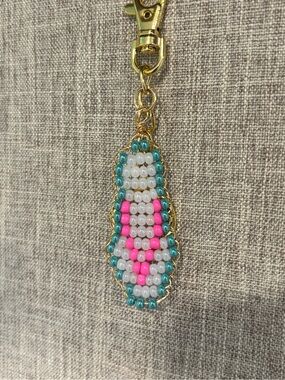 Beaded Pink & Teal Keychain flip flop Charm